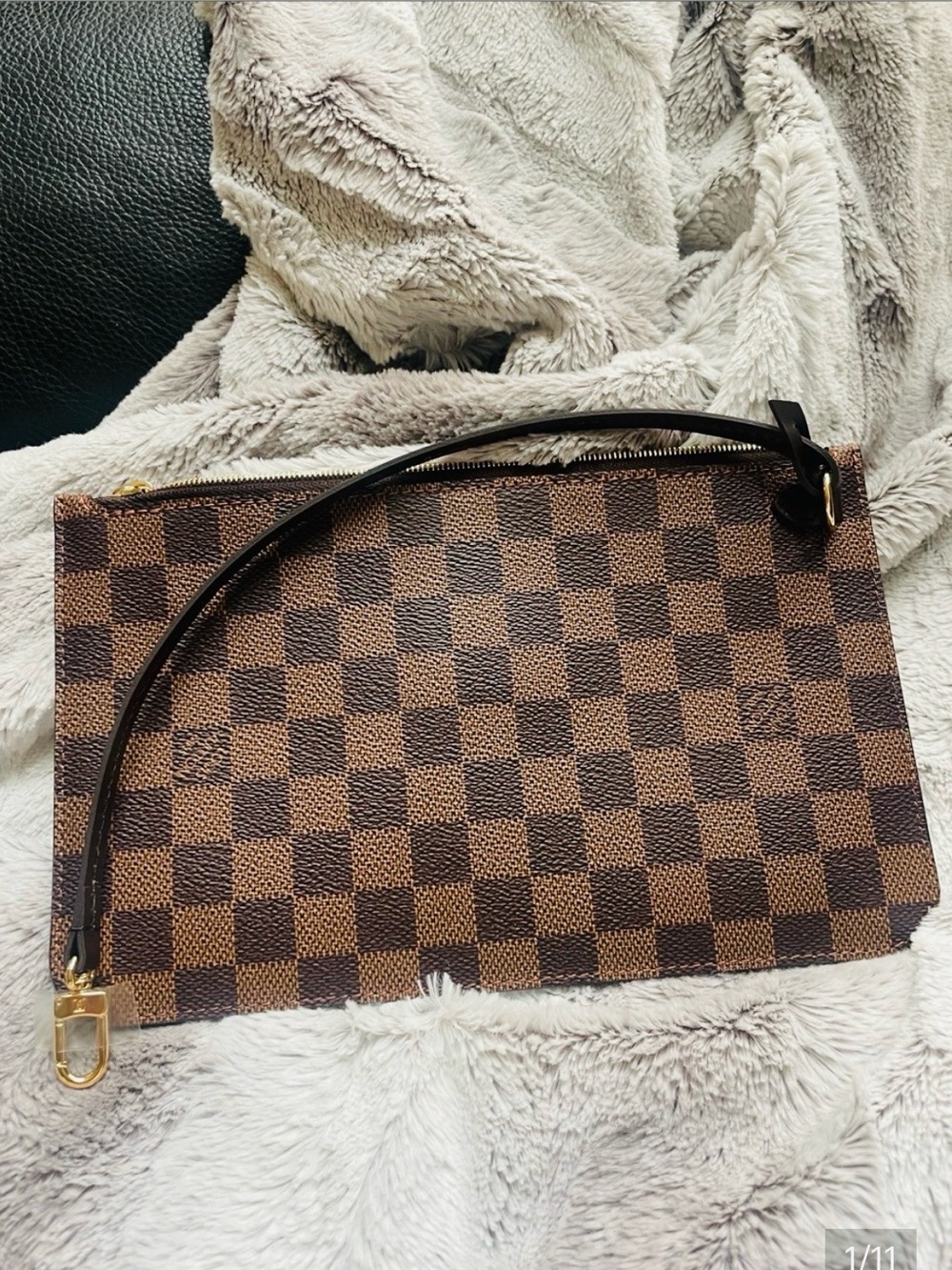 Authentic Louis Vuitton Zip Pochette Pouch Wristlet NEW Damier Ebene